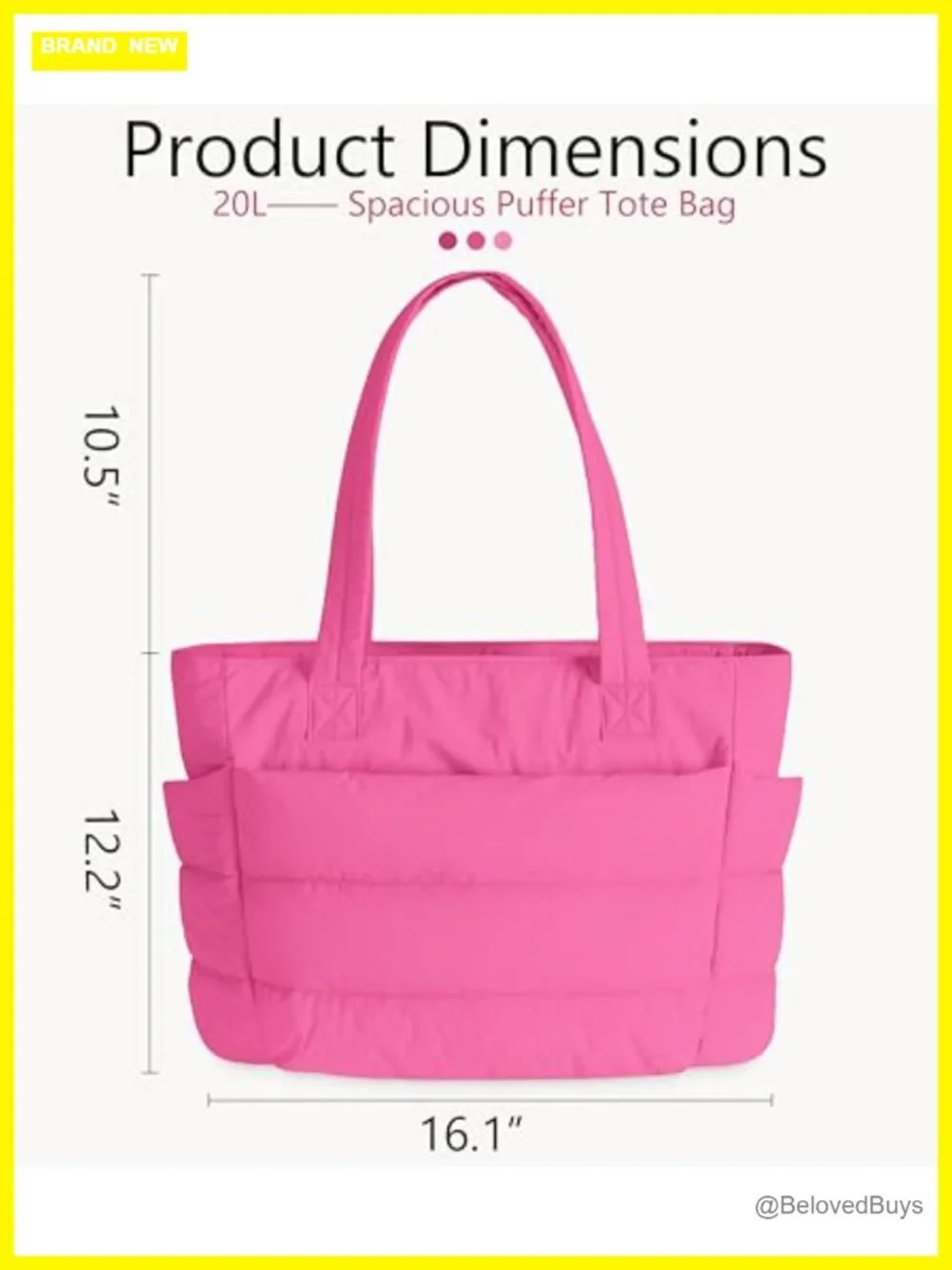 Lightweight Puffy Quilted Tote Bag with Multiple Compartments, Travel Work Gym